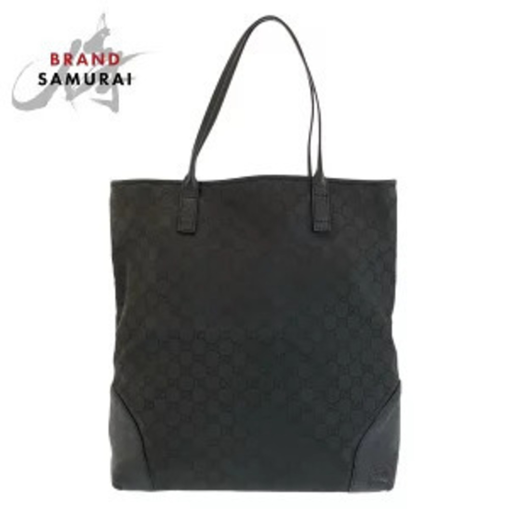 Gucci black GG canvas leather tote bag shoulder